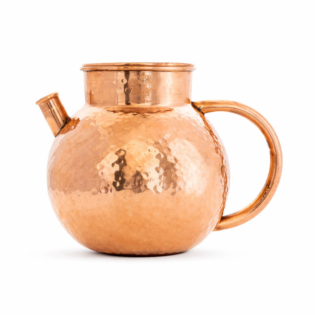Pure copper hammered matka jug with spout, 1450 ML